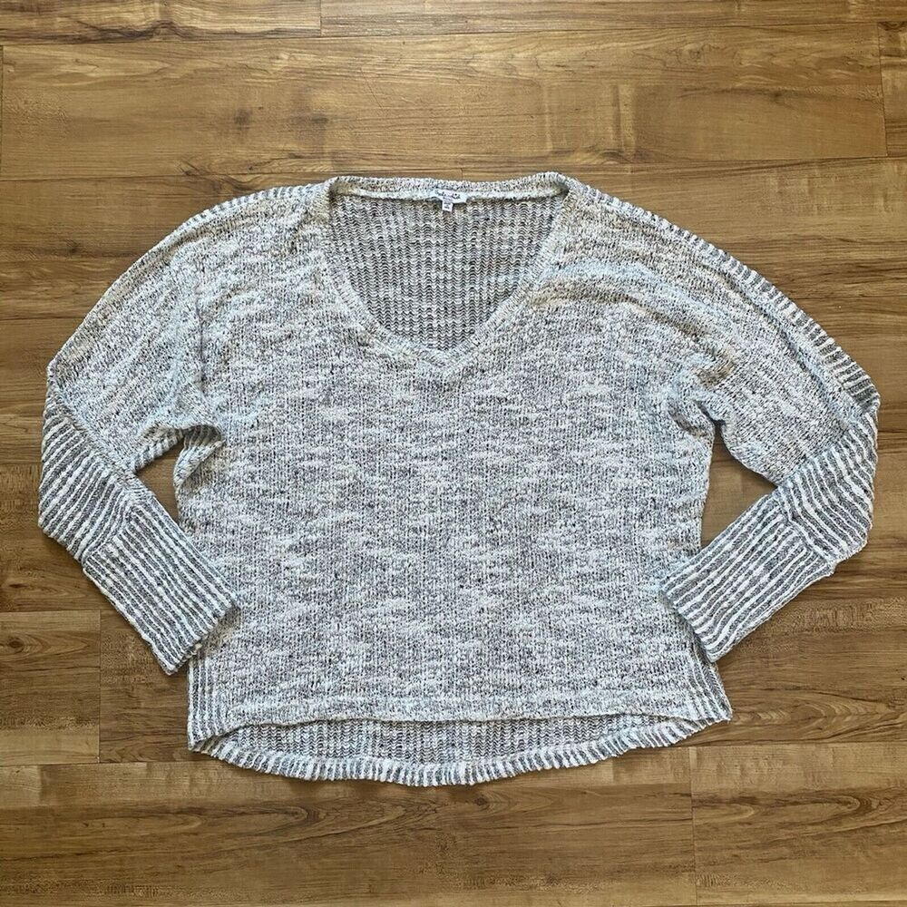 SPLENDID Women’s S Oversized Sweater Gray White Chunky Open Knit Boxy Beachy USA
